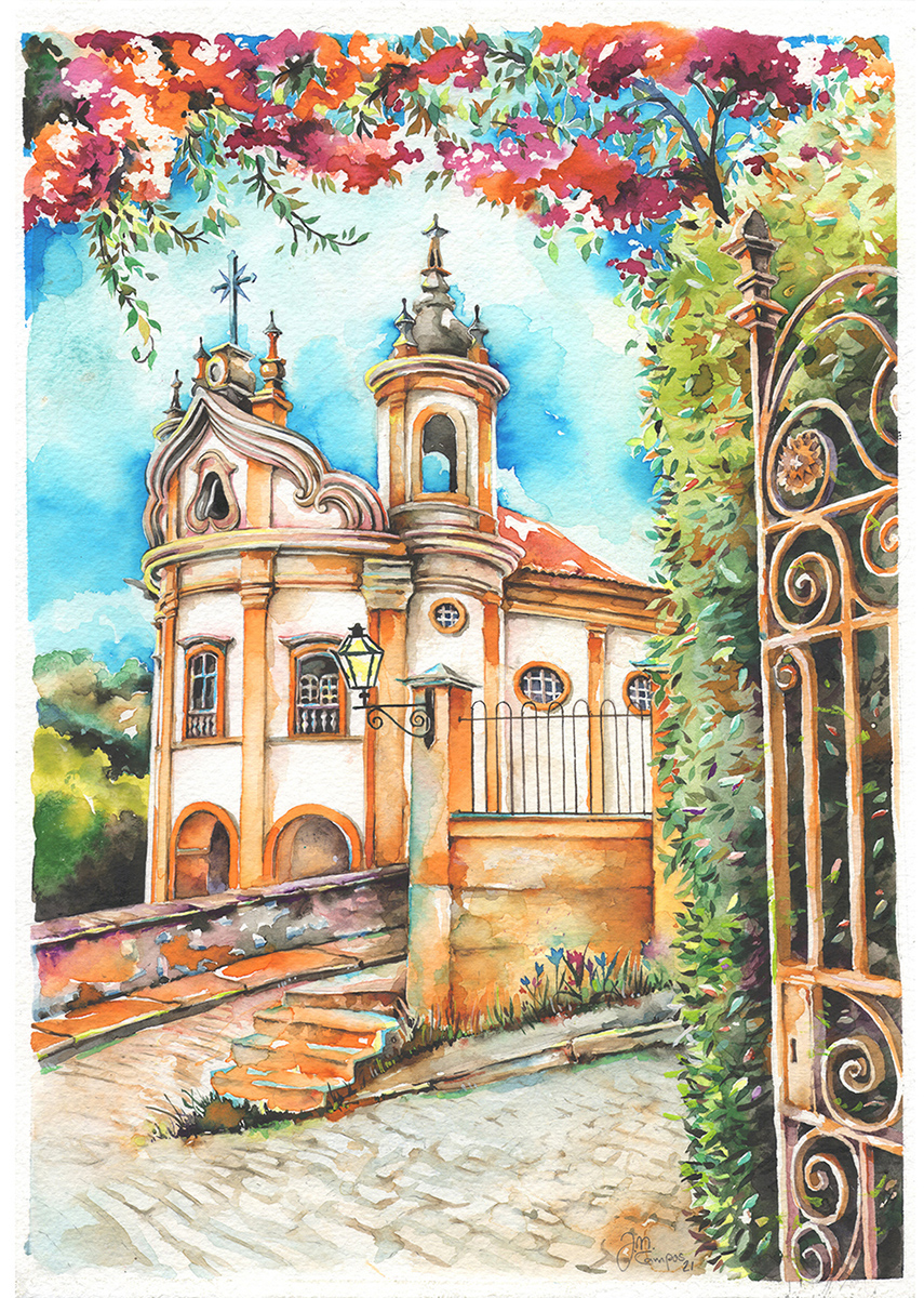 IGREJA-OURO-PRETO  @JonatasMilagresCampos.art  aquarela-watercolor-paisagens-art